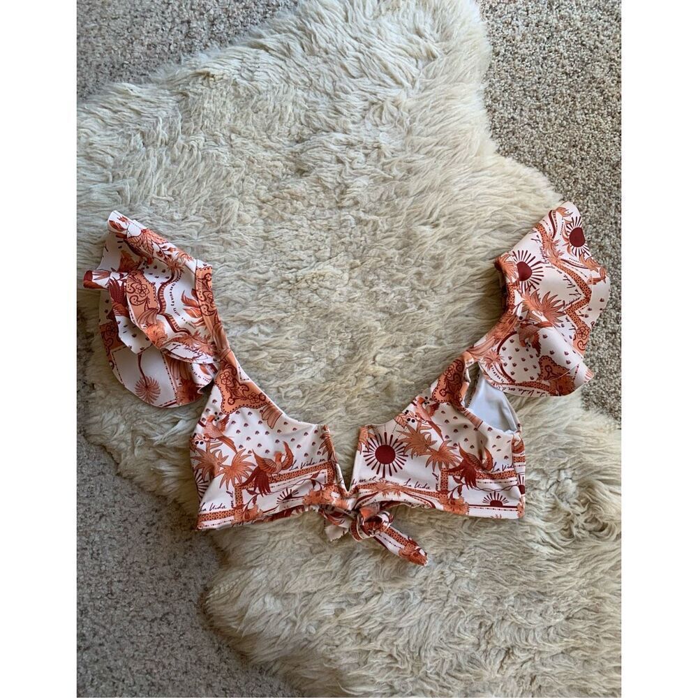 Encantadore Lysha Getsemani Ruffle Bikini Top Cream, Brown Size L - Picture 7 of 12